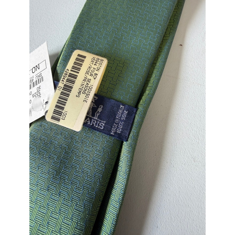 Hermes Paris Green Geometric Silk Neck Tie New Unused NIB France Basketweave - Picture 5 of 10